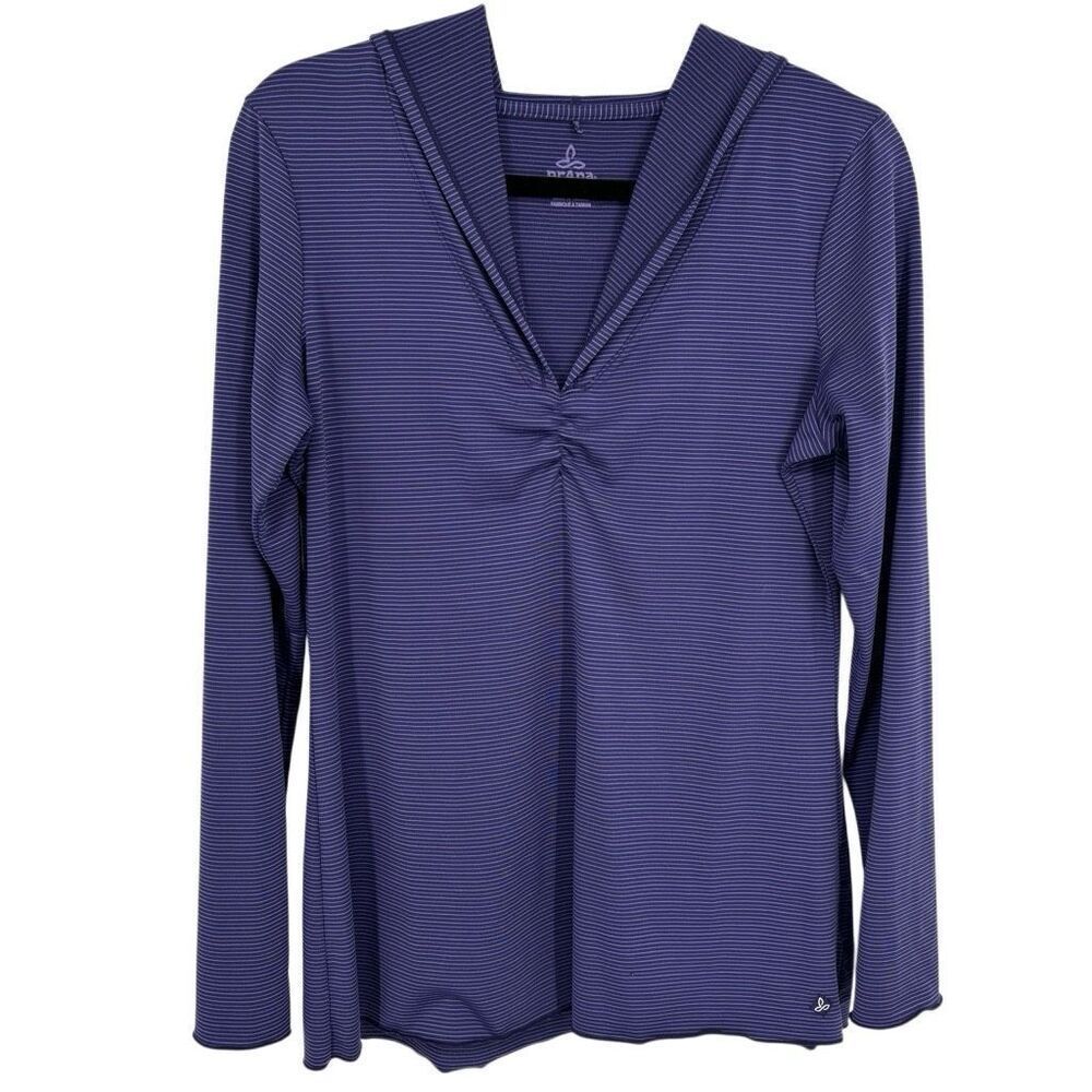prAna Striped Perry‎ Long Sleeve Hooded Pullover Top Purple Size Medium - Picture 2 of 7